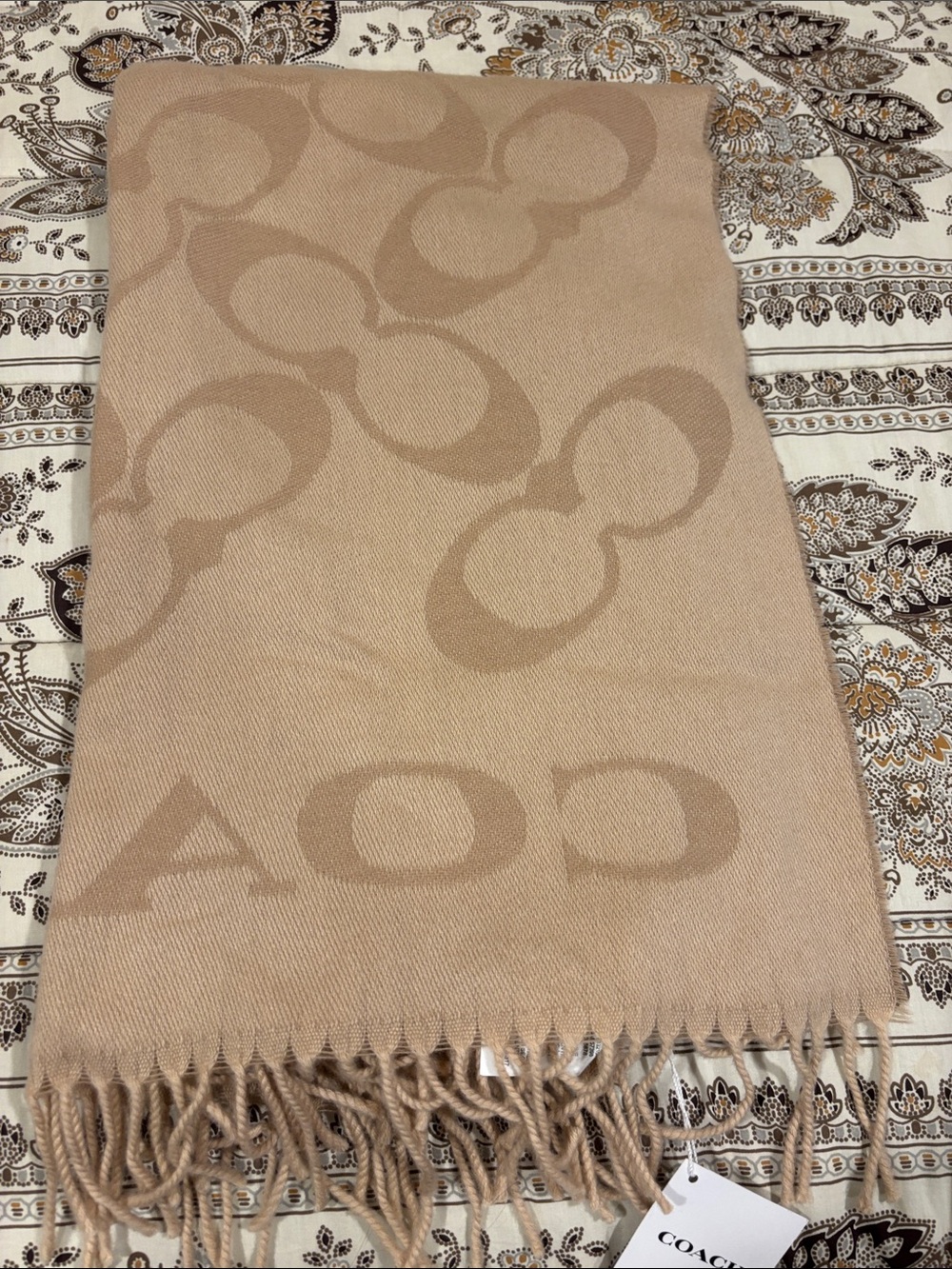 Coach Beige Signature Logo Scarf